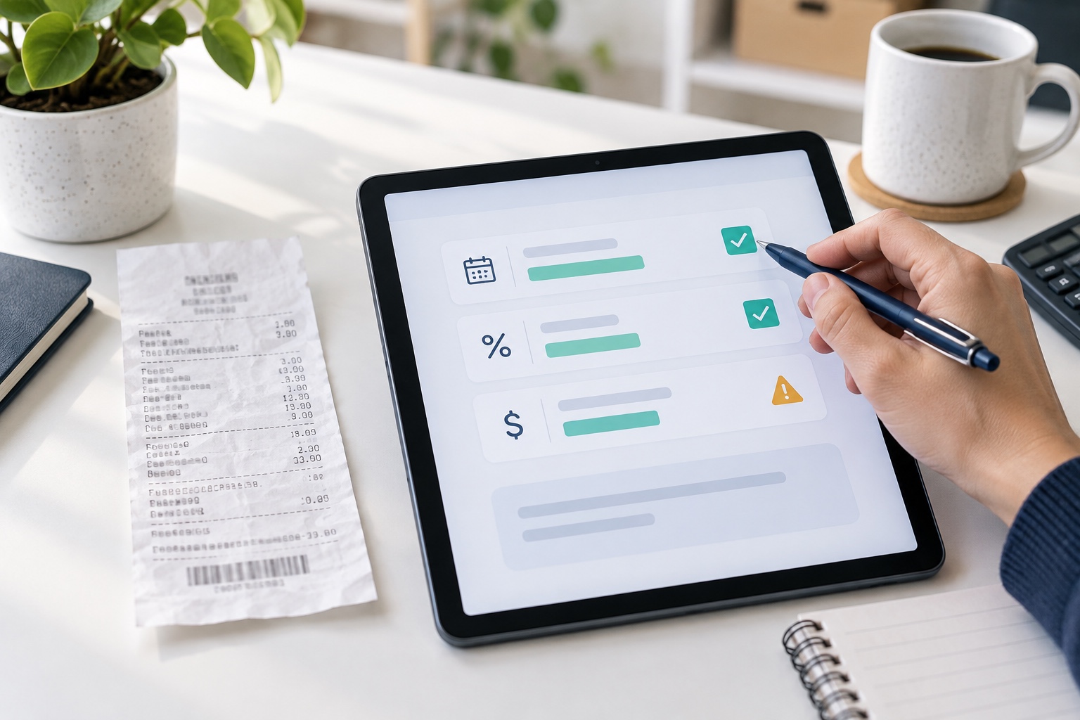 A business owner reviewing suggested receipt fields before confirming an expense record.