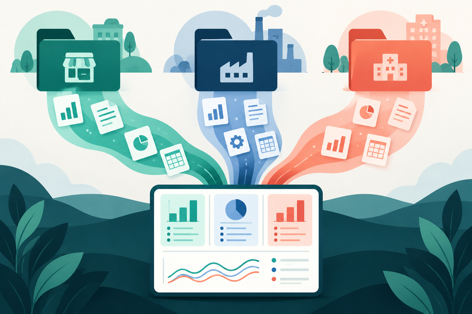 Three generic business record streams kept separate within one organized overview