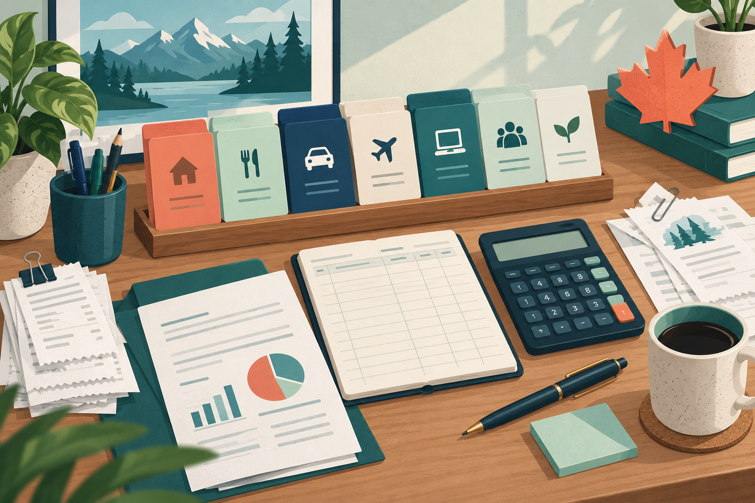 Organized generic expense categories, supporting documents and a small-business ledger